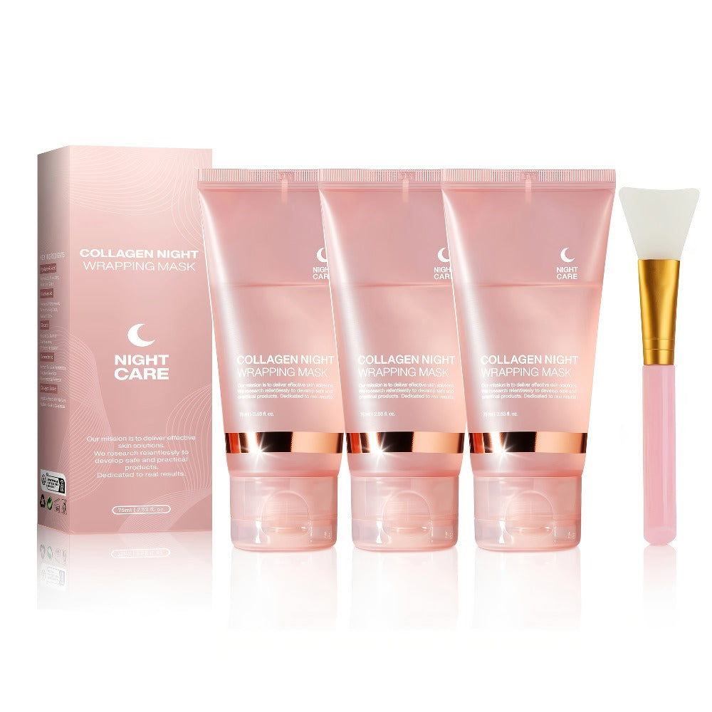 Collagen Night Wrap Mask, with Jelly Brush, Alcohol-free Mild, Deep Penetration, Nourish And Firm The Skin, Suitable for All Skin Types, Facial Glow And Luster, Halloween Christmas Valentine's Day Gift, First Choice