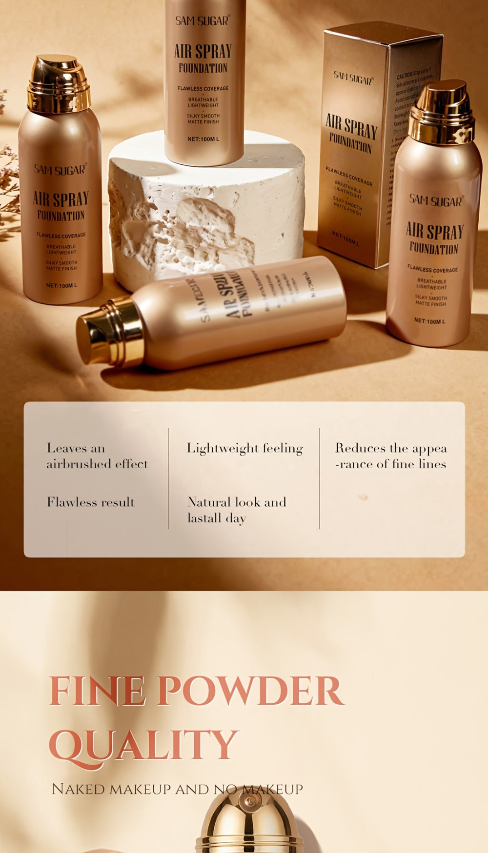 Matte Foundation Spray Powder with Brush Set — Waterproof Sweat-Proof Long-Lasting Full Face Coverage, Natural Finish for All Skin Types