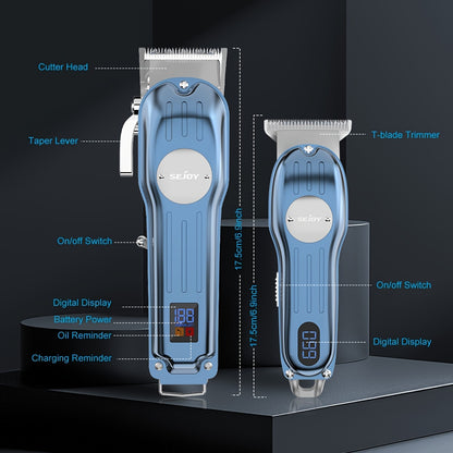 Professional Hair Clippers for Men Cordless Metal Barber Clipper with Zero Gap T-Blade LED Display & Guide Combs - Rechargeable Beard Trimmer Grooming Gift