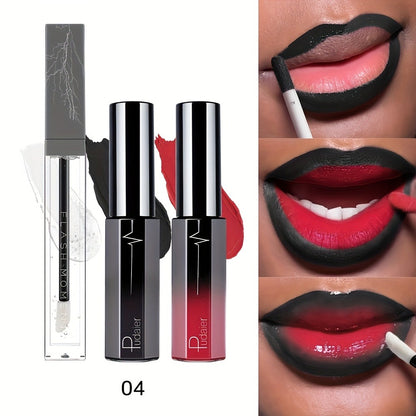 Matte Lip Gloss and Lip Oil Set 3-Piece - Long Lasting Waterproof Velvet Finish, Non-Stick Formula for All Skin Types, Red Purple Pink Berry