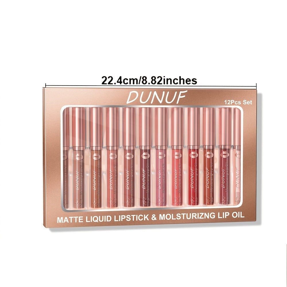 Lip Makeup Set 12pcs — Lipstick, Lip Gloss & Lip Oil, Matte & Glass Lips, Waterproof Long-Lasting Berry Shades, Moisturizing Non-Greasy Formula, Perfect Holiday Gift