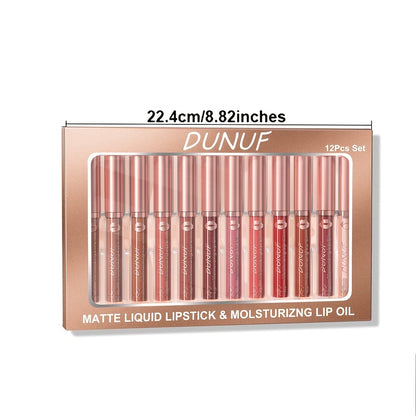 Lip Makeup Set 12pcs — Lipstick, Lip Gloss & Lip Oil, Matte & Glass Lips, Waterproof Long-Lasting Berry Shades, Moisturizing Non-Greasy Formula, Perfect Holiday Gift