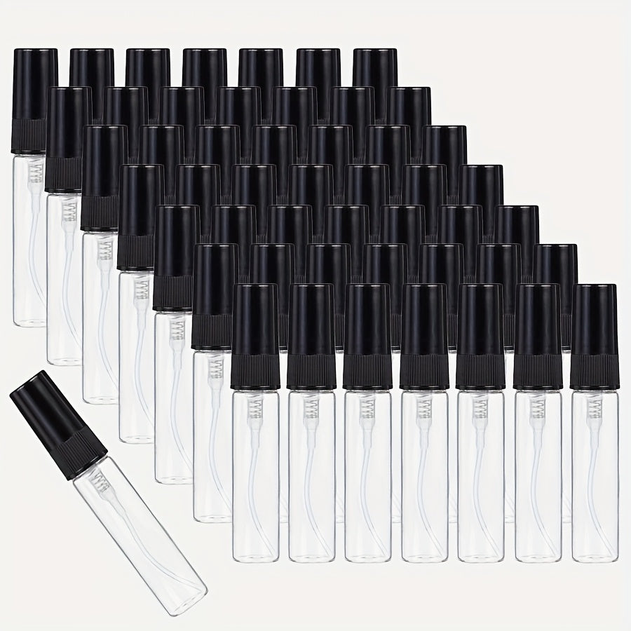 Mini Glass Spray Bottles 5ml 50 Pack Fine Mist Atomiser Empty Refillable Travel Perfume Bottles Black for Perfume Cologne Essential Oil Cosmetics Toiletries
