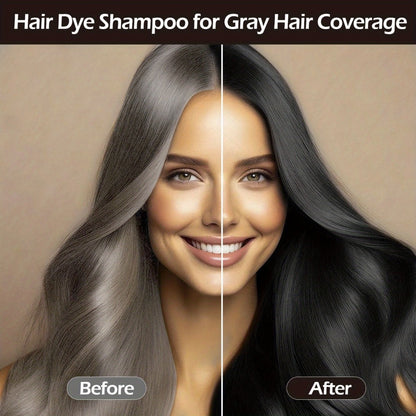 Hair Dye Shampoo for Grey Hair 3-in-1 Natural Plant-Based Herbal Formula Non-Stick Scalp Covers White Hair Colors in Minutes 500ml Black Dark Brown Chestnut
