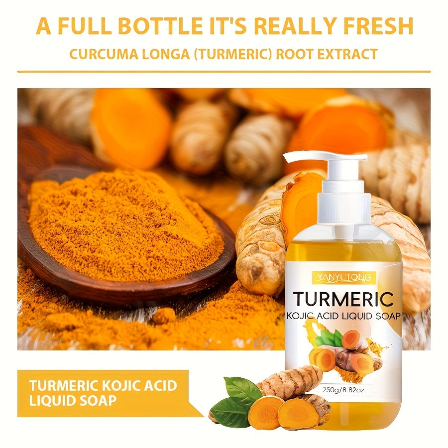 250g Turmeric Kojic Acid Liquid Soap, Long Lasting Fragrance, Deep Cleansing And Moisturizing, Rich Foam, Suitable for All Skin Types, Full Body Usable, Mild And Non-irritating