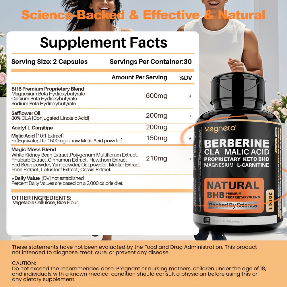 Diet Health&Digestion | 20in 1 -Advanced Keto BHB Blend, L-Carnitine, CLA, Malic Acid, Berberine-Keto|Insulin Health&Liver Health |60 Capsules, 30-Day Supply