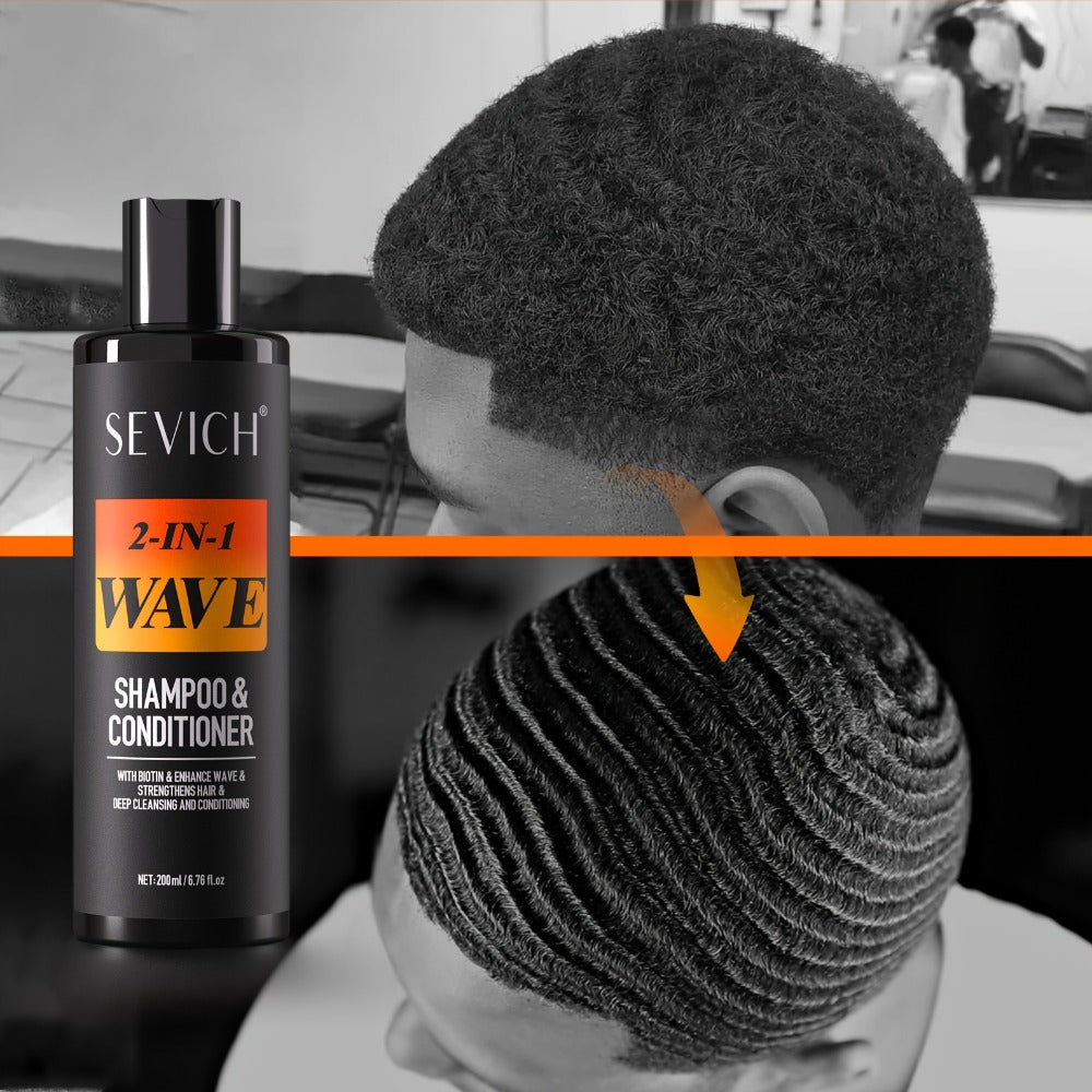 Biotin Wave Shampoo & Pomade 2-in-1 for Men - 360 Wave Deep Cleansing Conditioning Hair Product - Strengthens Hair, Defines Waves with Glycerin Formula, 200ml