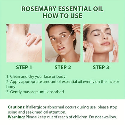 Rosemary Essential Oil for Hair Growth & Skin Care — Treats Split Ends, Enhances Eyebrows & Eyelashes, All Hair Types, Face & Body Bath Oil 3.38oz