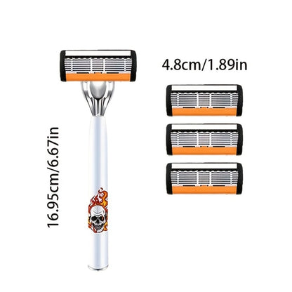 Beard Razor for Men 6-Layer Stainless Steel Blades Metal Handle 36 Replaceable Blades Mustache Grooming Shaver Smooth Close Shave Traditional Razor Kit Essential Men's Grooming Gift