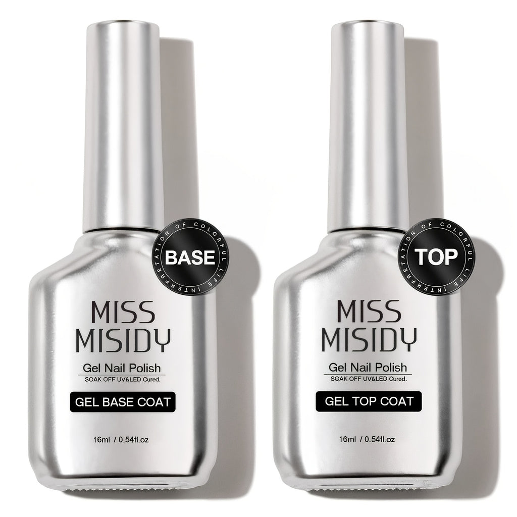 MISS MISIDY 2pcs 0.54oz Super Top Coat And Base Coat Set - Shine Finish And Long Lasting, Soak Off LED Nail Lamp Gel Base Top Coat Finish Nail Art Design Manicure Gifts for Women