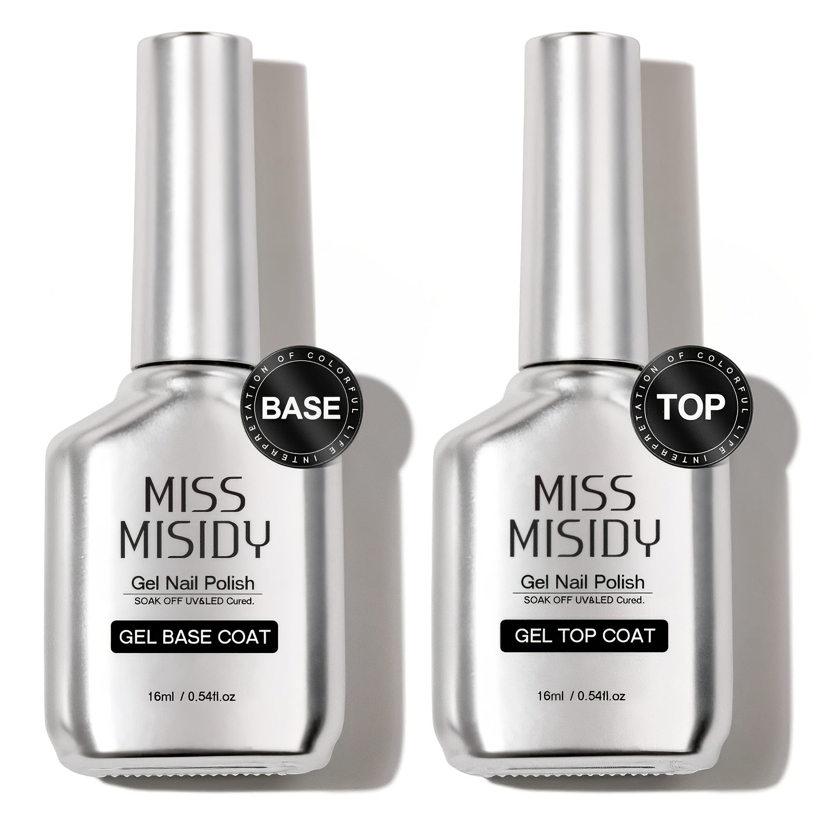 MISS MISIDY 2pcs 0.54oz Super Top Coat And Base Coat Set - Shine Finish And Long Lasting, Soak Off LED Nail Lamp Gel Base Top Coat Finish Nail Art Design Manicure Gifts for Women