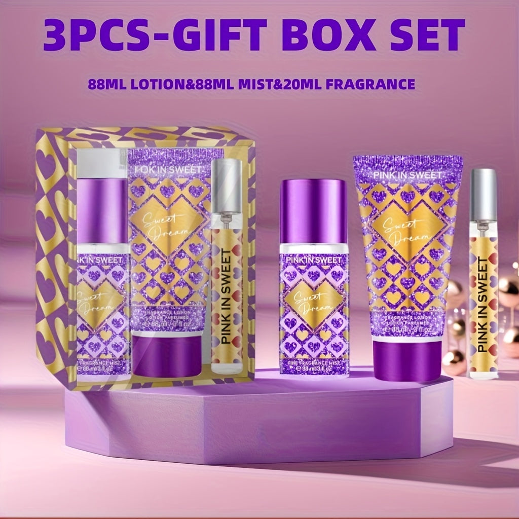 Perfume Gift Set for Women 3-Piece Body Spray Moisturizing Cream Mini EDP Sweet Gourmand Fragrance Long Lasting Date Night Party Birthday Gift