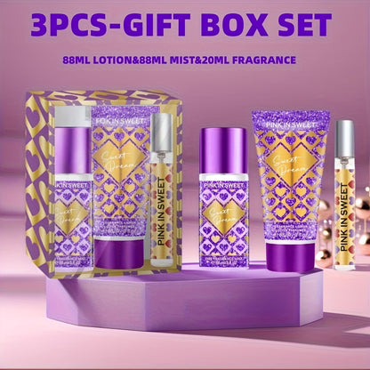 Perfume Gift Set for Women 3-Piece Body Spray Moisturizing Cream Mini EDP Sweet Gourmand Fragrance Long Lasting Date Night Party Birthday Gift
