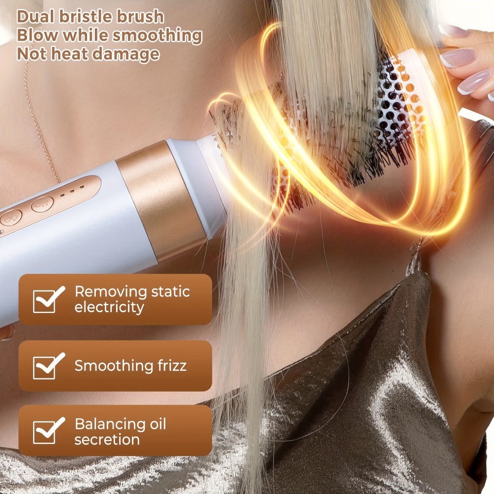 Hair Dryer Brush 7 in 1, 110000 RPM Hair Dryer with Diffuser for Curly And Twisted Hair Professional Ionic Brush Blow Dryer for Salon-Quality Styling, White Golden