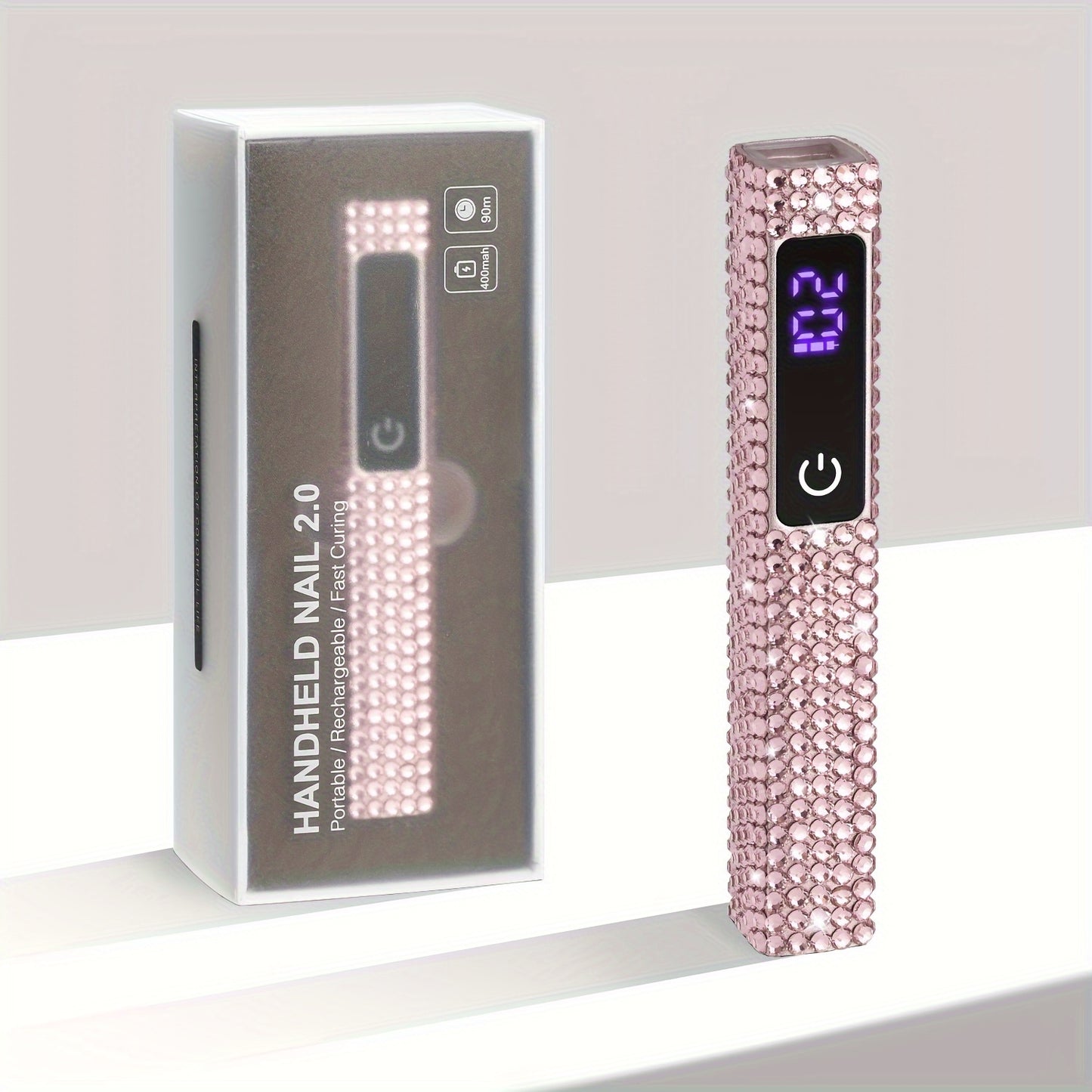 Handheld Nail Lamp 8X Fast Curing 395nm LCD Touch Screen 20s 60s Timer 400mAh Type-C Rechargeable Cordless Gel Nail Dryer for Home Salon Manicure Pedicure