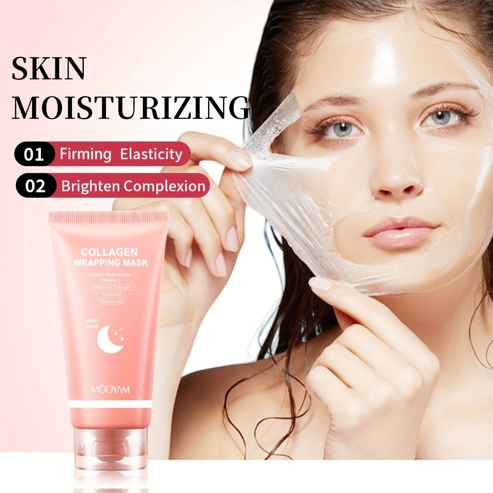 2pcs/3pcs Collagen Night Mask with Brush - Elasticity and Moisturizing Care, Contains Hydrolyzed Collagen, Niacinamide, Sodium Hyaluronate and Vitamin C - Korean Skincare Product Formulas, 2. 71oz