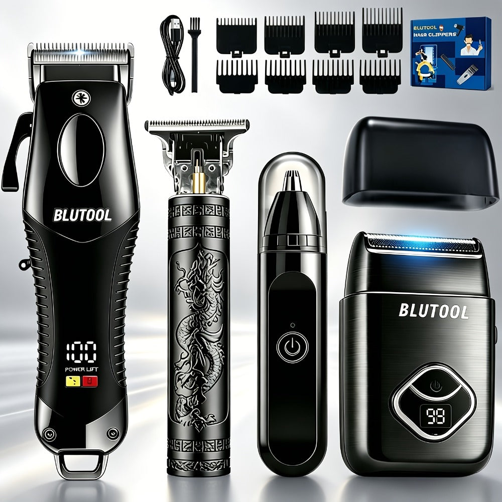 4-in-1 Cordless Men' Hair Clippers & Beard Trimmer with Electric Shaver & Nose Trimmer - Rechargeable Professional Hair Cutting System Suitable for Barbershop, Home Use, Gift for Dad, Husband, Birthday/Christmas Present - -in- Grooming Kit