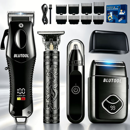 4-in-1 Men's Grooming Kit - Cordless Hair Clipper, Beard Trimmer, Electric Shaver & Nose Trimmer, Rechargeable Professional Hair Cutting System, Gift for Men