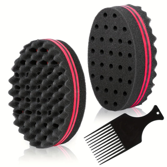 Twist Sponge Brush & Styling Comb Set for Curly Natural Black Hair — Metal Pick & Coil Definer Tools for Afro Coils, Locs & Short Hair