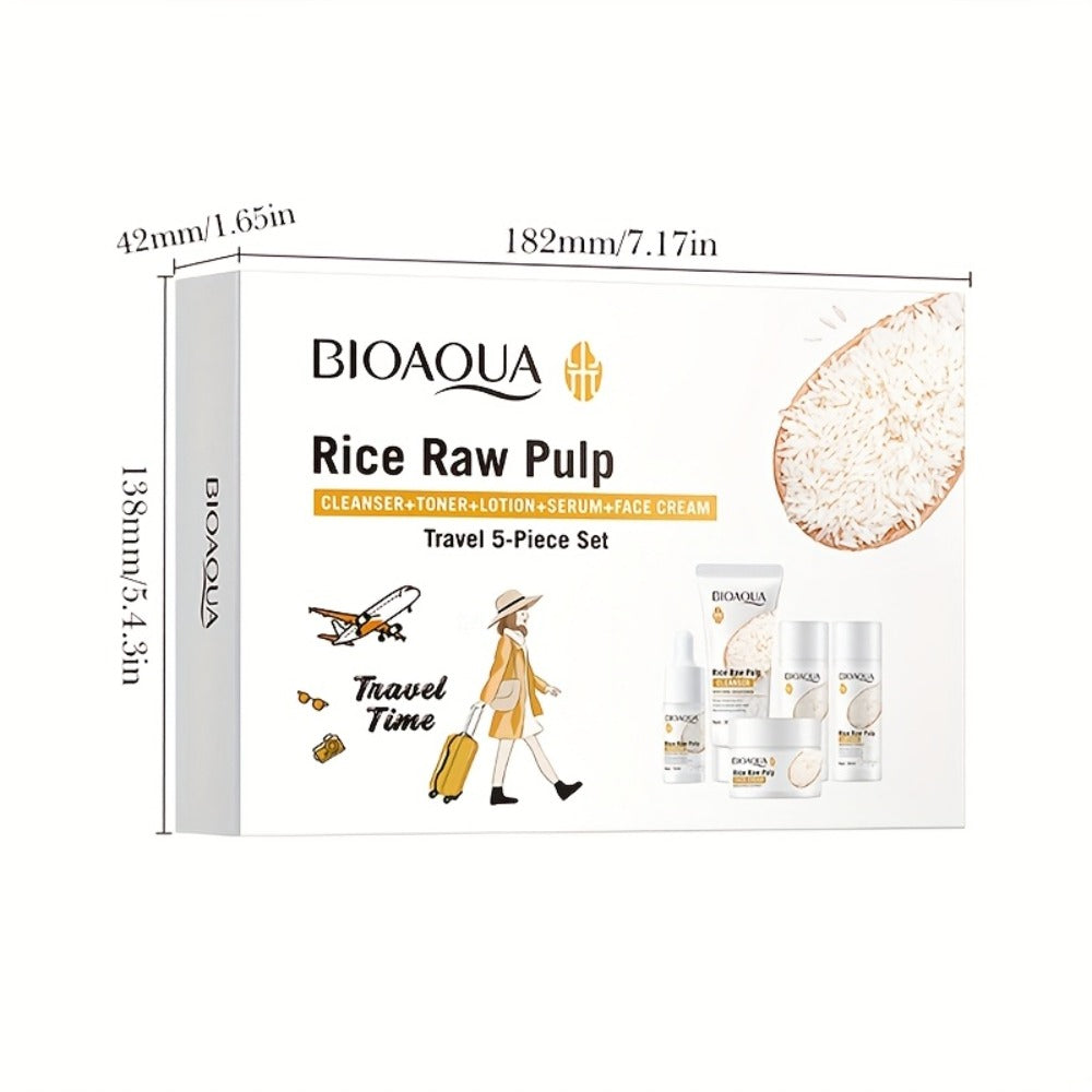 5pcs/Set Rice Light Beige Care Set, Rice Raw Pulp Skin Care Set, 5pcs Moisturizing Facial Care Set for Women, Rice Shampoos Facial Light Beige Care Set, Including Rice Cleanser, Toner, Essence, Cream, Lotion. Mini Travel Size