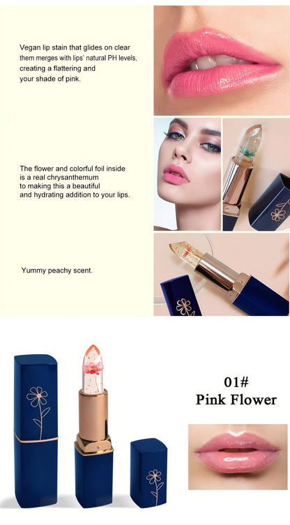 Flower Color Changing Lip Balm Set 6 Pcs - pH Reactive Tint Turns Pink, 6 Flavors, Moisturizing Transparent Lipstick, Cute Floral Design, Gift-Ready Beauty Makeup for Women & Girls