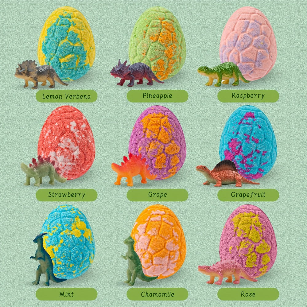 Christmas Gift Dinosaur Egg Bath Bombs, Containing Surprises, 9-pack Dinosaur Bath Toys, Suitable for and, Bubble Gum, Educational Birthday and Valentine's Day Gift Ideas
