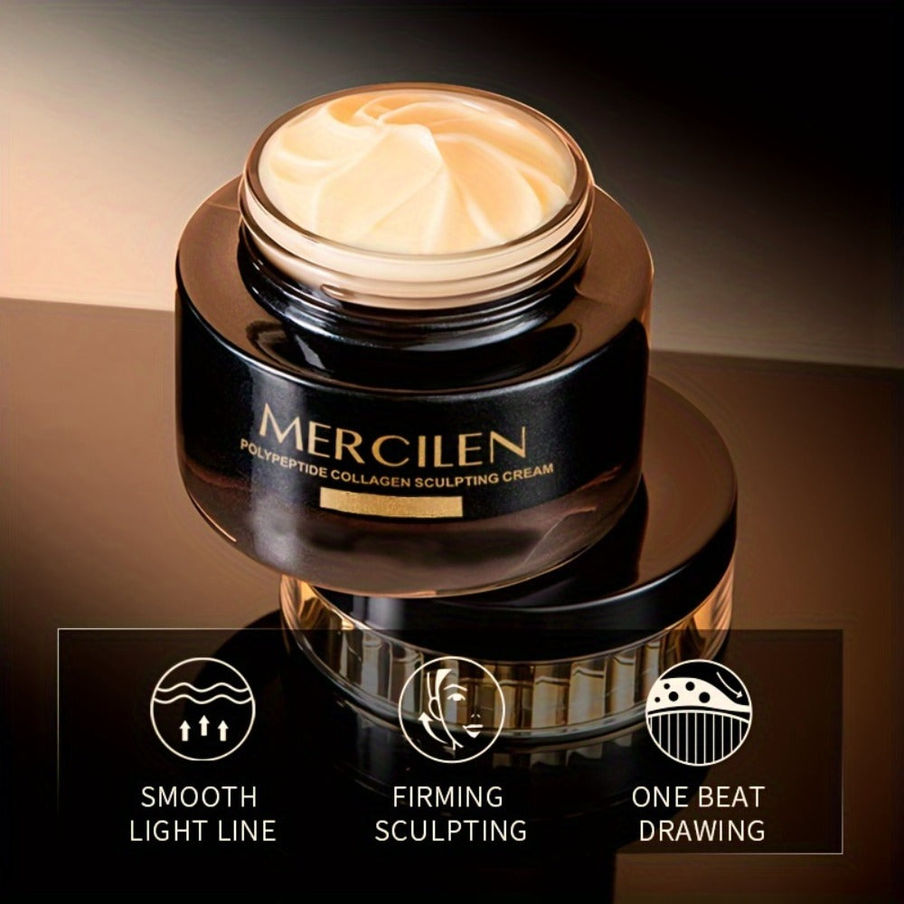 Mercilen Collagen Sculpting Cream - Hydrating & Firming Light Beige Care with Hyaluronic Acid, Plant-Based Squalane & Glycerin, Alcohol-Free for Normal to Sensitive Light Beige, Unisex Skincare, Sleek Black Packaging, Elegant Design