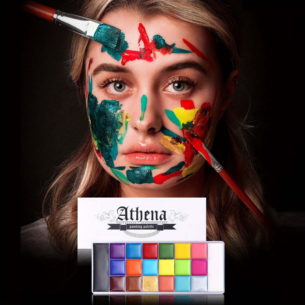 Face Body Paint Palette 20 Colors Oil-Based - Halloween SFX Makeup Kit Black White Flash Tattoo Cosplay Festival Stage Artist Full Size 168g