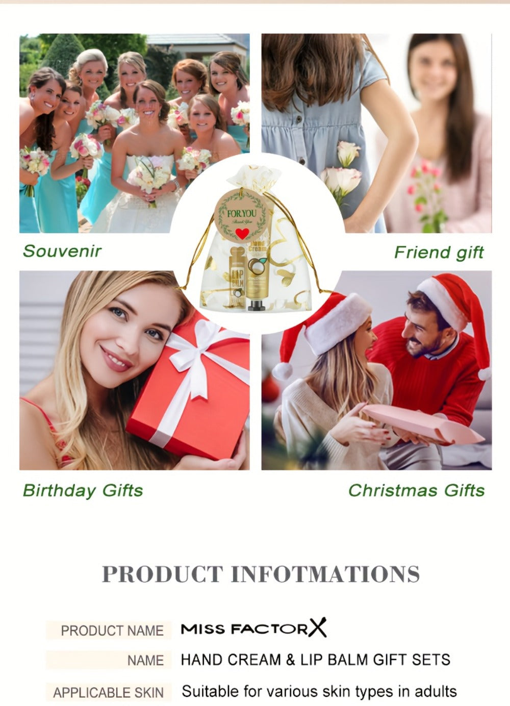 [Ideal Gift] 24pcs MISS FACTORX Hand Cream And Lip Balm Gift Set Moisturizing, Hydrating Formula with Glycerin And Hyaluronic Acid - Includes Thank You Cards And Heart-Shaped Gift Bags - Ideal for Women, Bridal Showers, And Corporate Team Building