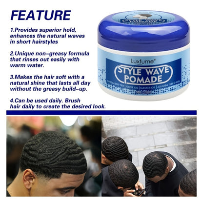 Wave Pomade Strong Hold & Edge Control 3.18oz - Luxfume Non-Greasy Hair Styling Cream with Natural Botanical Extracts, Easy Wash Out, All Hair Types, 2pcs