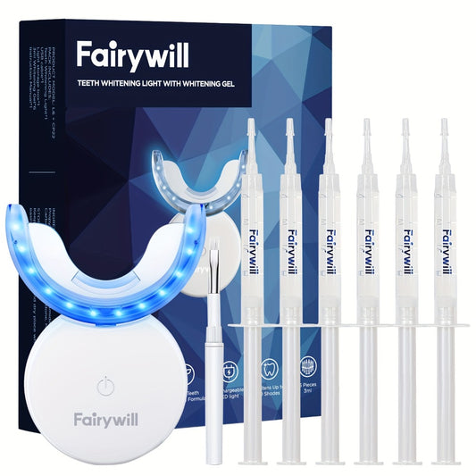Fairywill 6 X 0.1oz Carbamide Peroxide Gel LED Teeth Whitening Kit, Fast And Gentle Teeth Whitening with Tray Case for Sensitive Teeth, Easy to Use