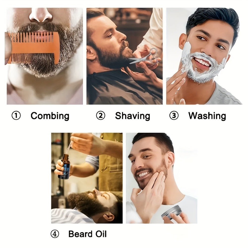 1 Set Upgraded Beard Grooming Kit, Men's Beard Care Kit with Beard Conditioner, Beard Oil, Beard Brush, Beard Comb, Beard Scissors And Storage Bag for Father. Valentine's Day Gift for Boyfriend, Male Friend, Birthday Gift