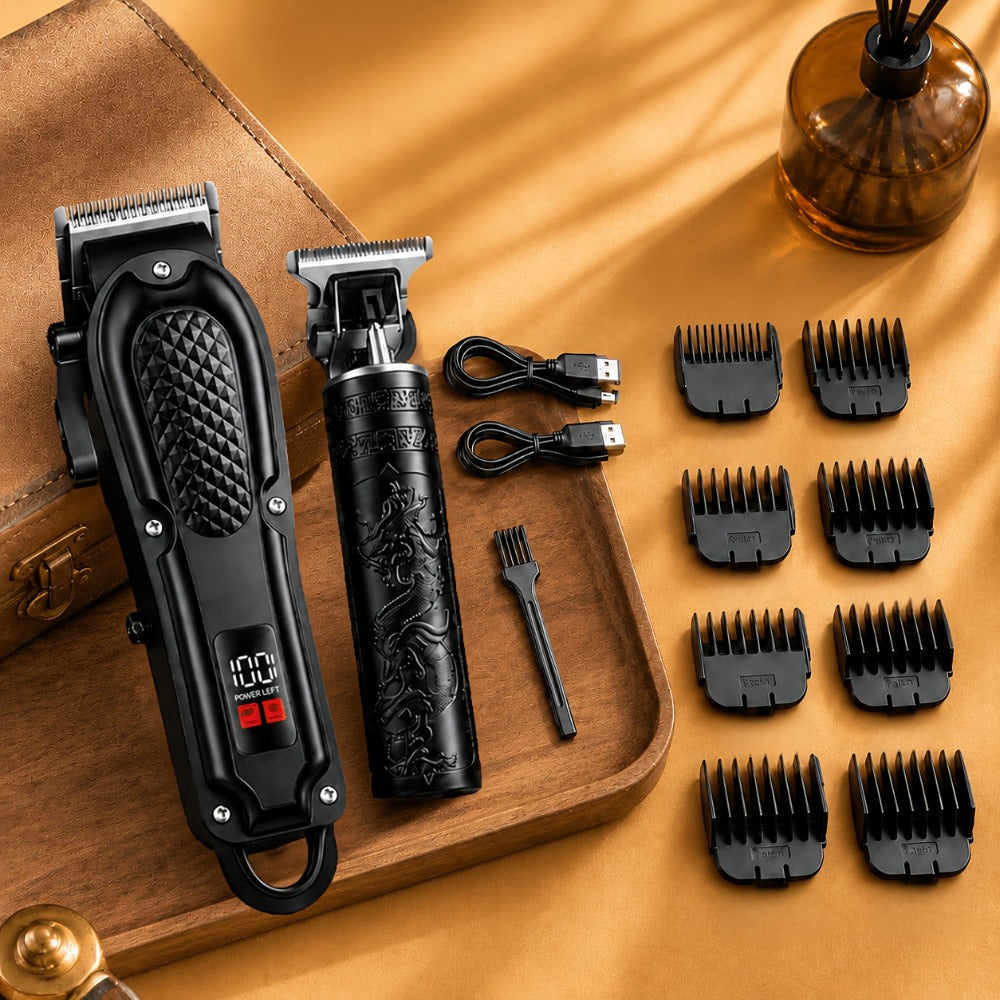 [USB Rechargeable] Professional Men's Grooming Kit, Rechargeable Hair Clipper And Beard Trimmer Set with Guide Combs, Nose Trimmer, Electric Shaver, USB Charging Cable, Haircut And Styling Tool for Men