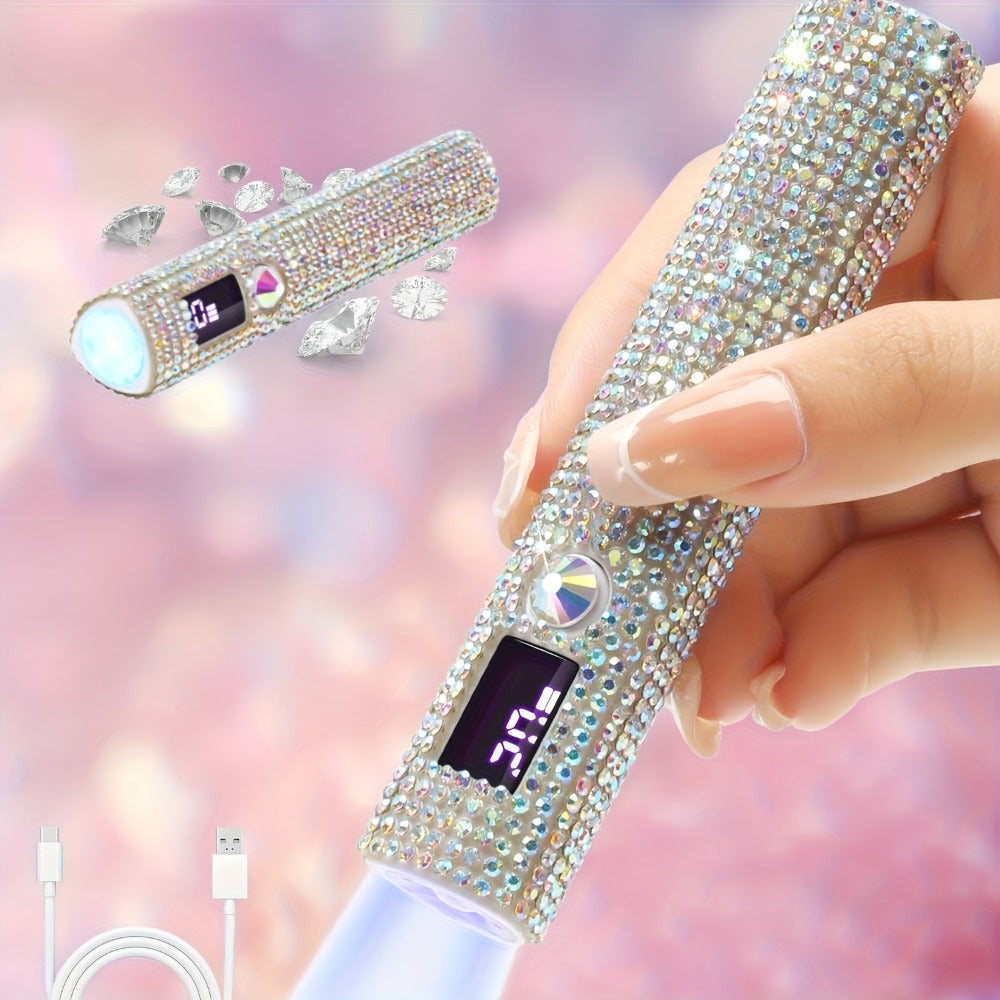 Portable LED Nail Lamp - Quick-Dry Gel Polish Dryer, USB Rechargeable with 200mAh Battery, Sparkling Rhinestone Design, Ideal for Hands & Feet, Perfect Valentine's Gift, Nail Dryer