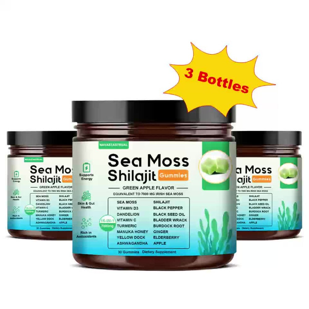 30 Gummies, 16-in-1 Sea Moss+Shilajit Gummies, Plant-Based Formula with Sea Moss, Shilajit, Turmeric, Ashwagandha & Black Seed Herbal Supplement, Immune Support, Digestive Health, Daily Wellness, Green Apple Flavor, Christmas Gift for Men And Women
