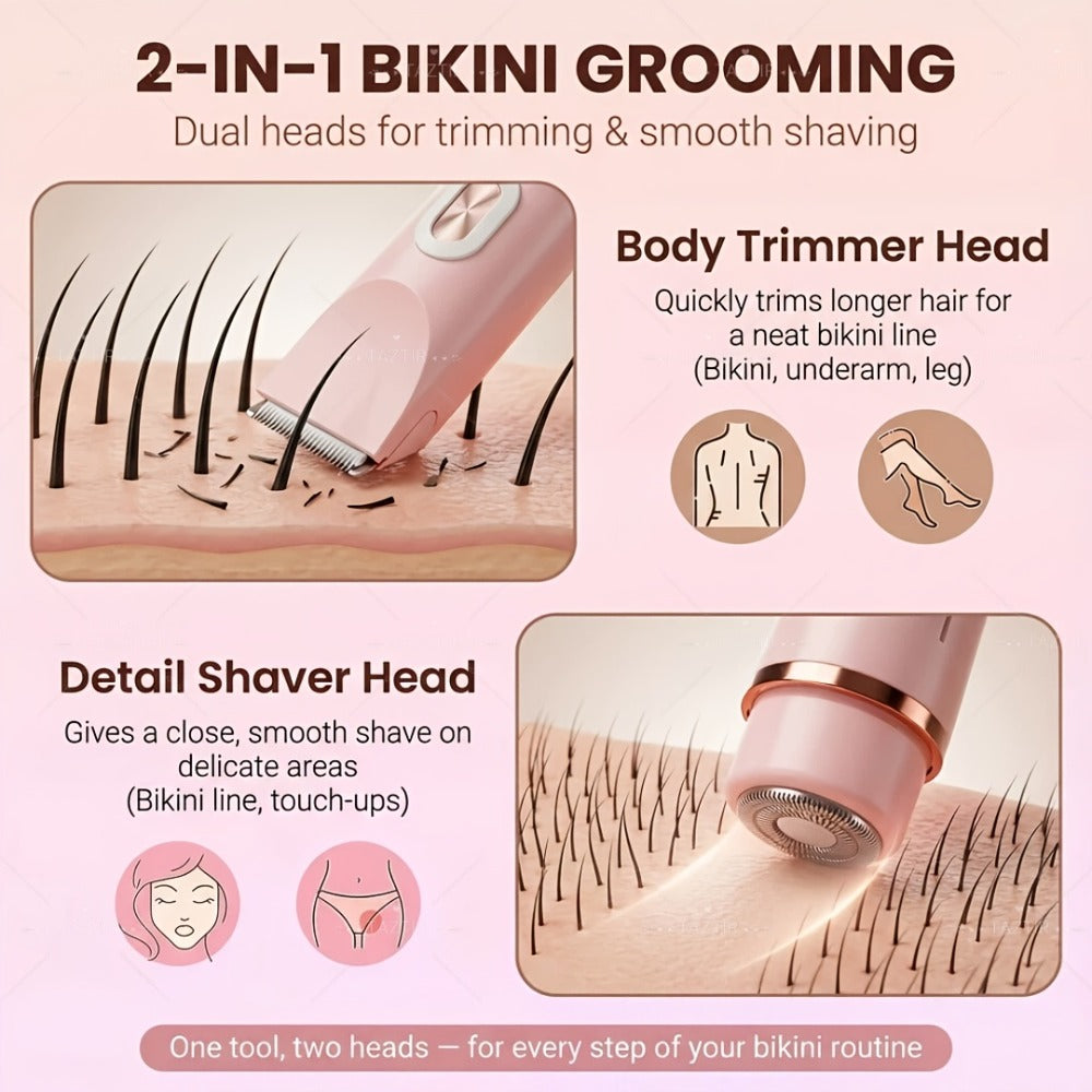 1pc Dual-Head Electric Hair Trimmer for Women, Rechargeable Lithium Battery, USB Charging, Multipurpose Bikini Razor and Face Shaver for Arms, Thighs, Body with Rechargeable Lithium Battery, USB Charging, for Ideal New Year Gift