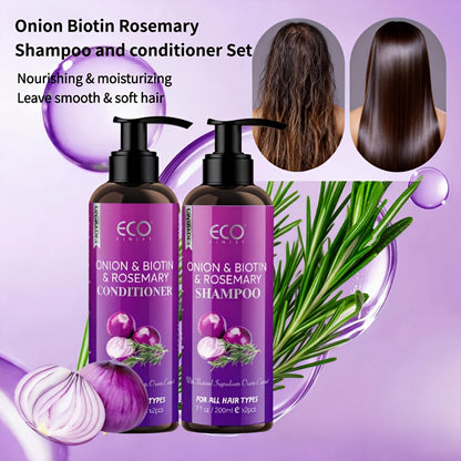 Shampoo & Conditioner Set with Onion Extract, Biotin, Rosemary & Jojoba — Nourishing, Strengthening, Anti-Dandruff, Smoothing for Dry Rough Hair, Natural Hair Moisturizer