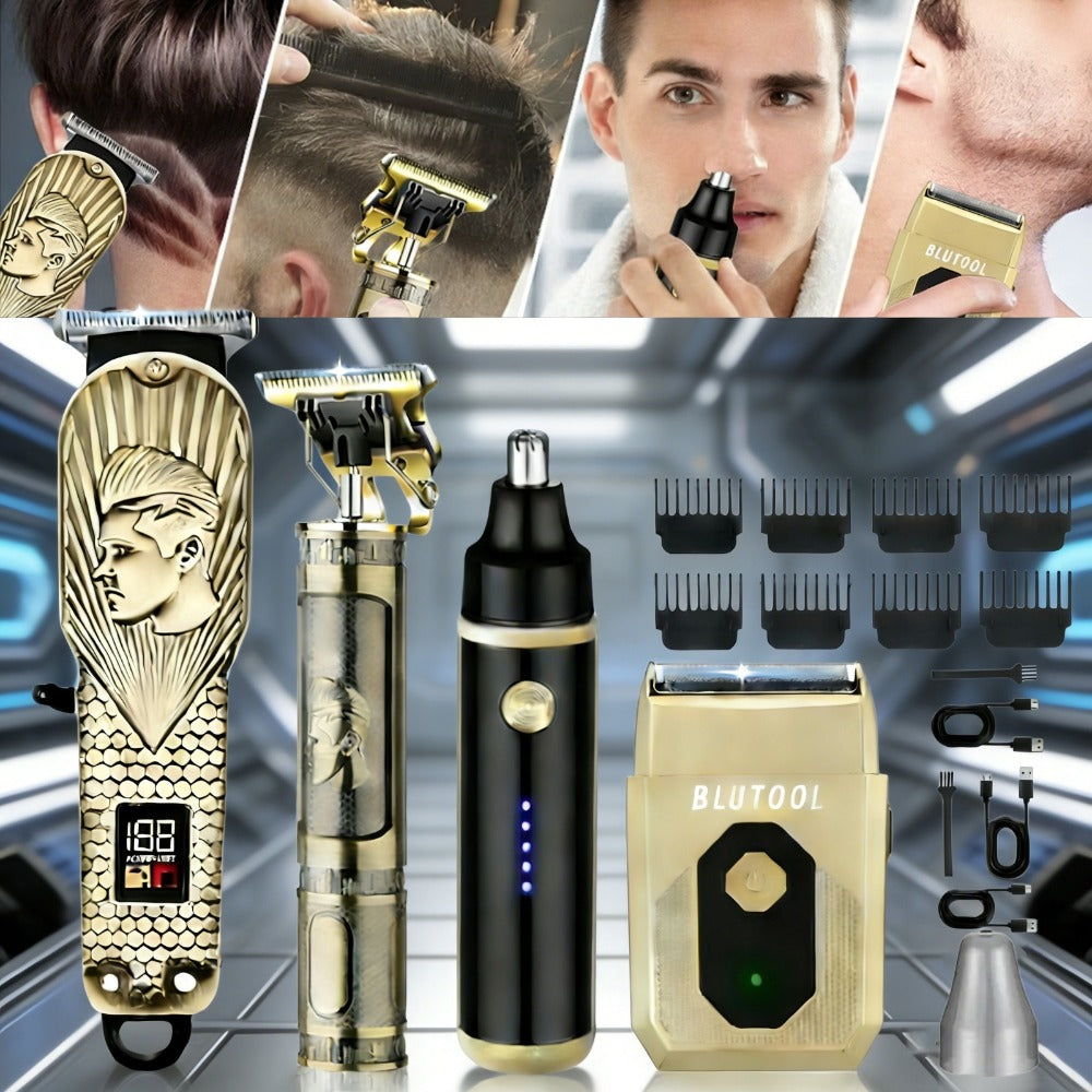 4-in-1 Cordless Men' Hair Clippers & Beard Trimmer with Electric Shaver & Nose Trimmer - Rechargeable Professional Hair Cutting System Suitable for Barbershop, Home Use, Gift for Dad, Husband, Birthday/Christmas Present - -in- Grooming Kit