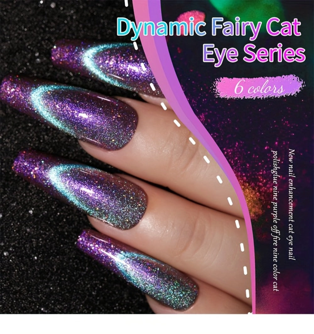 Cat Eye Nail Polish Set 6Colors 0.51oz Reflective Cat'S Eye Nail Gel Soaking LED Gel Salon Female Nail Art Tools Fashion Holographic Nail Art
