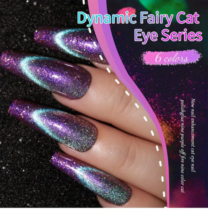 Cat Eye Gel Polish Set 6 Colors Holographic Magnetic — Dynamic Elf Reflective Soak Off UV LED Nail Gel 0.51oz Each | Multidimensional Light-Shifting Sparkle for Salon & Home Nail Art | Long-Lasting Chip-Resistant