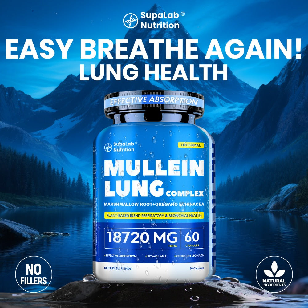 Lung Health And Respiratory Wellness, 12000Mg Mullein Leaf with Quercetin for Bronchial, Breath, Immune Health, Breathing Ease And Seasonal Comfort, 60 Capsules