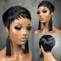 1pc Unisex Adult Black Pixie Cut Wig - 150% Density Straight Human Hair, Glueless Rose Net Cap, Layered Short Style for Daily And Special Occasions