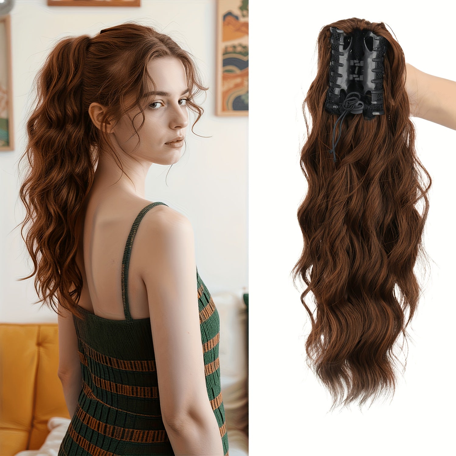 Heat-Resistant Synthetic Curly Water Wave Ponytail Wig for Women - Voluminous Multi-Color Options, Secure Clips for Daily Wear & Festive Occasions, Curly Hair Wig, Versatile Hairpiece, Stylish Hairpiece, Durable Construction, Fashion Accessory