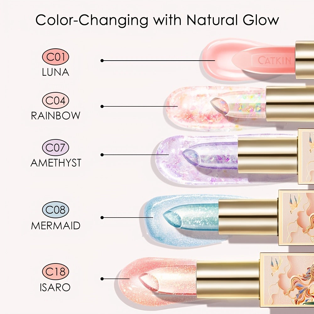 Color Changing Lip Balm Moisturizing Glossy Finish - Plant Squalane Vitamin E Nourishing Hydrating Lip Care Tinted Balm for Women Multiple Shades CATKIN