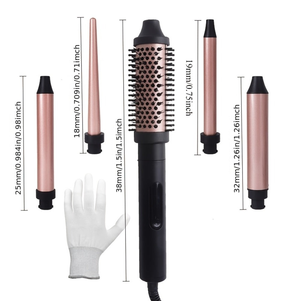 5 In 1 Curling Iron Set With Curling Heat Brush And 4 Interchangeable Ceramic Curling Iron, Wavy Curling Iron, Long Lasting Curling Iron, Gloves And 2 Clips, Quick Curling Iron, Perfect For Girls With All Hair Types, Valentine'S Day Gift
