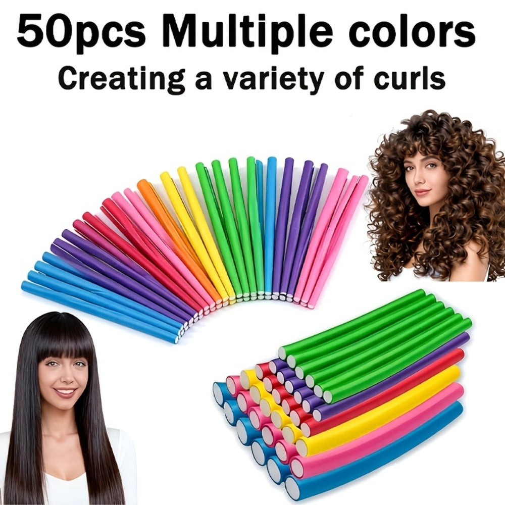 50pcs Flexible Heatless Curling Iron Set, Bendable Twist Foam Curling Irons, for DIY Soft Waves And Spiral Curls On Short And Long Hair, Random Color