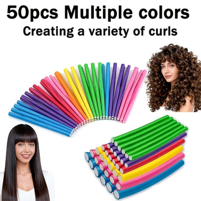 Heatless Curling Rods 50 Pcs Flexible Foam Curl Formers Bendable Twist Hair Rollers for DIY Soft Waves Spiral Curls Short Long Hair No Heat Overnight Curlers Women