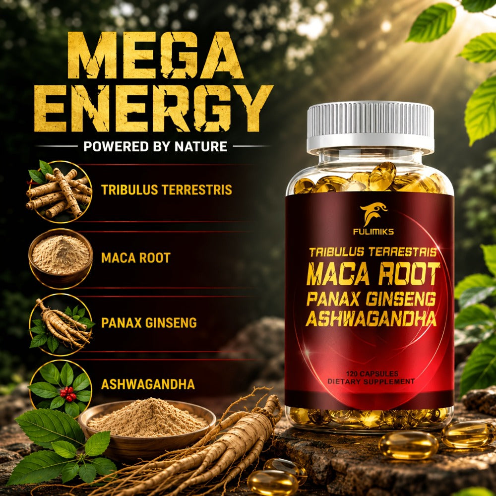 Men'S Supplements Capsules, with Tribulus Terrestris, Maca Root, Panax Ginseng, Ashwagandha, Support Vitality, Immune, for Daily Wellness, Packaging May Vary
