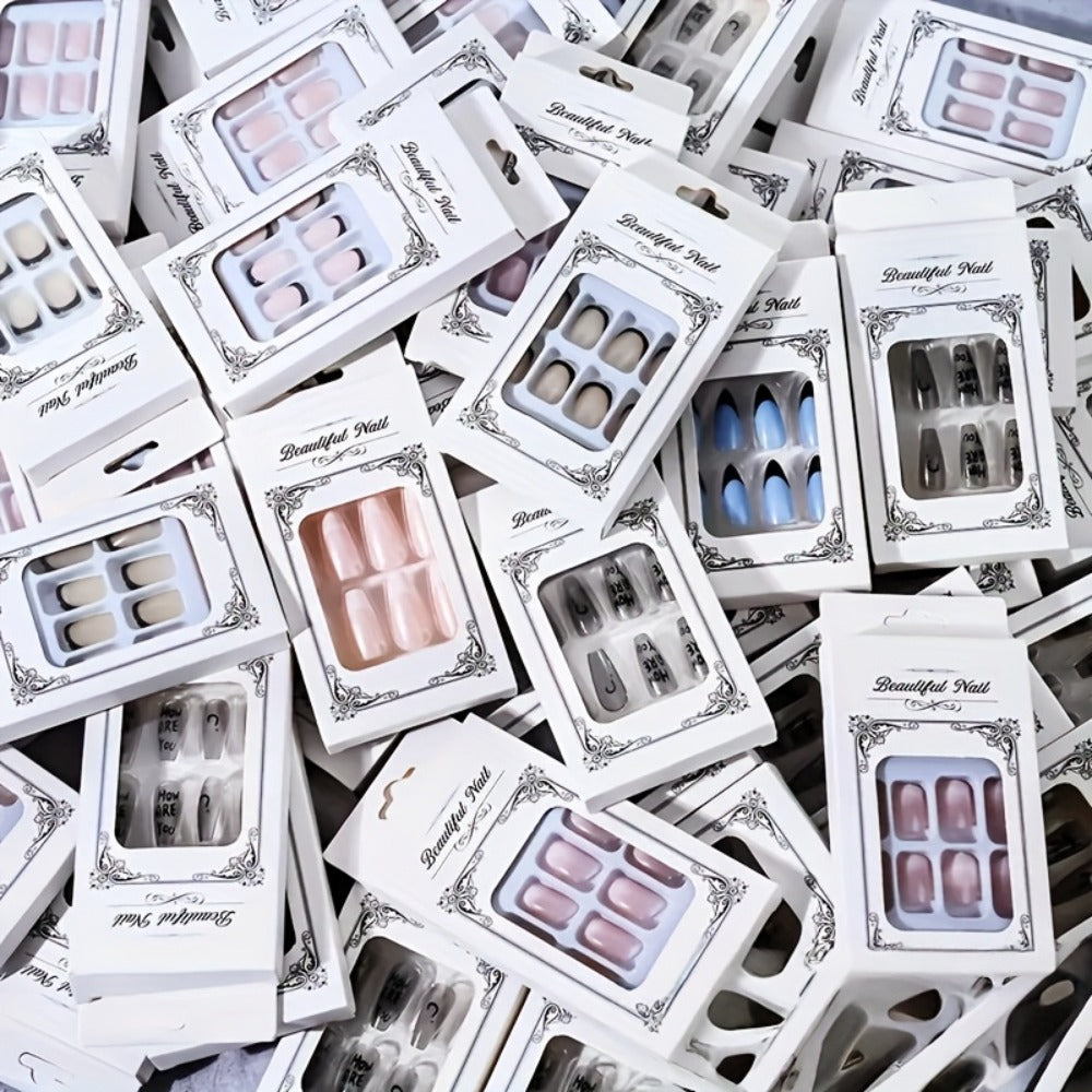 288pcs Mixed Color Square Patch Nails Set, Elegant White French Stripes, Brown, Blue, And Purple Gradient Glitter Design, Reusable Fake Nails for Fashion Manicures, Perfect for Valentine's Day, Easter, Christmas