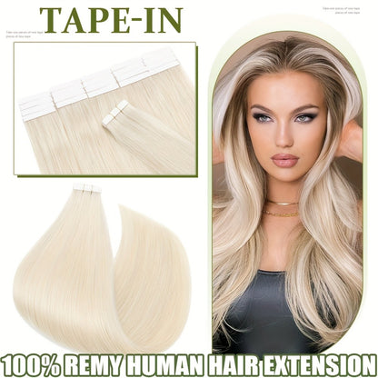 Tape In Hair Extensions Human Hair Brazilian Remy Straight - Invisible Seamless Weft 12-24 Inch Multi-Color Blonde Brown Ombre 10pcs